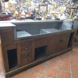 Oak tavern counter with pewter top and tubs
