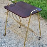 Side table of the 60s mahogany and gold metal range discs