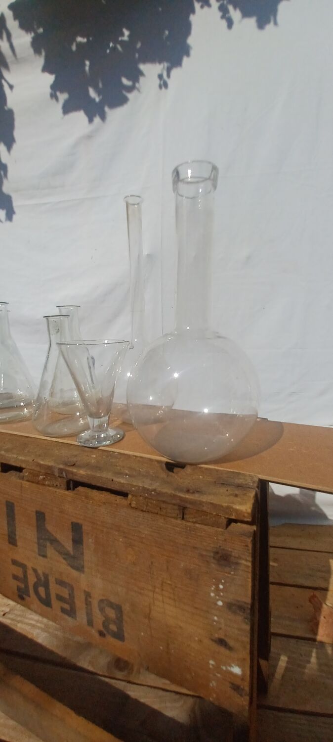Lot of old soliflore vases chemistry laboratory equipment