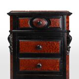 Rare Antique French chest of drawers in wood, burl veneer and marble, ca. 1