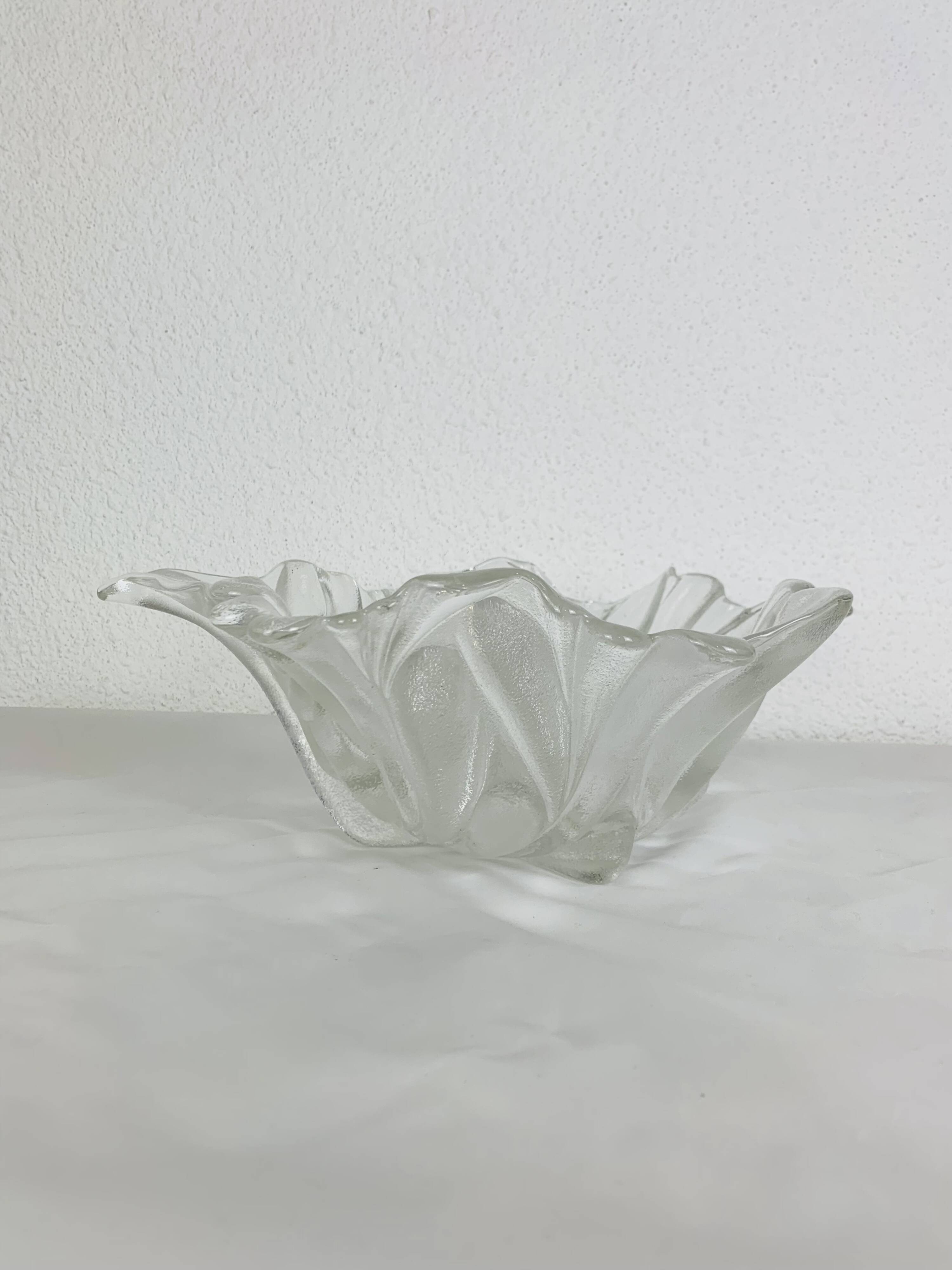 Vintage glass leaf salad bowl or fruit bowl