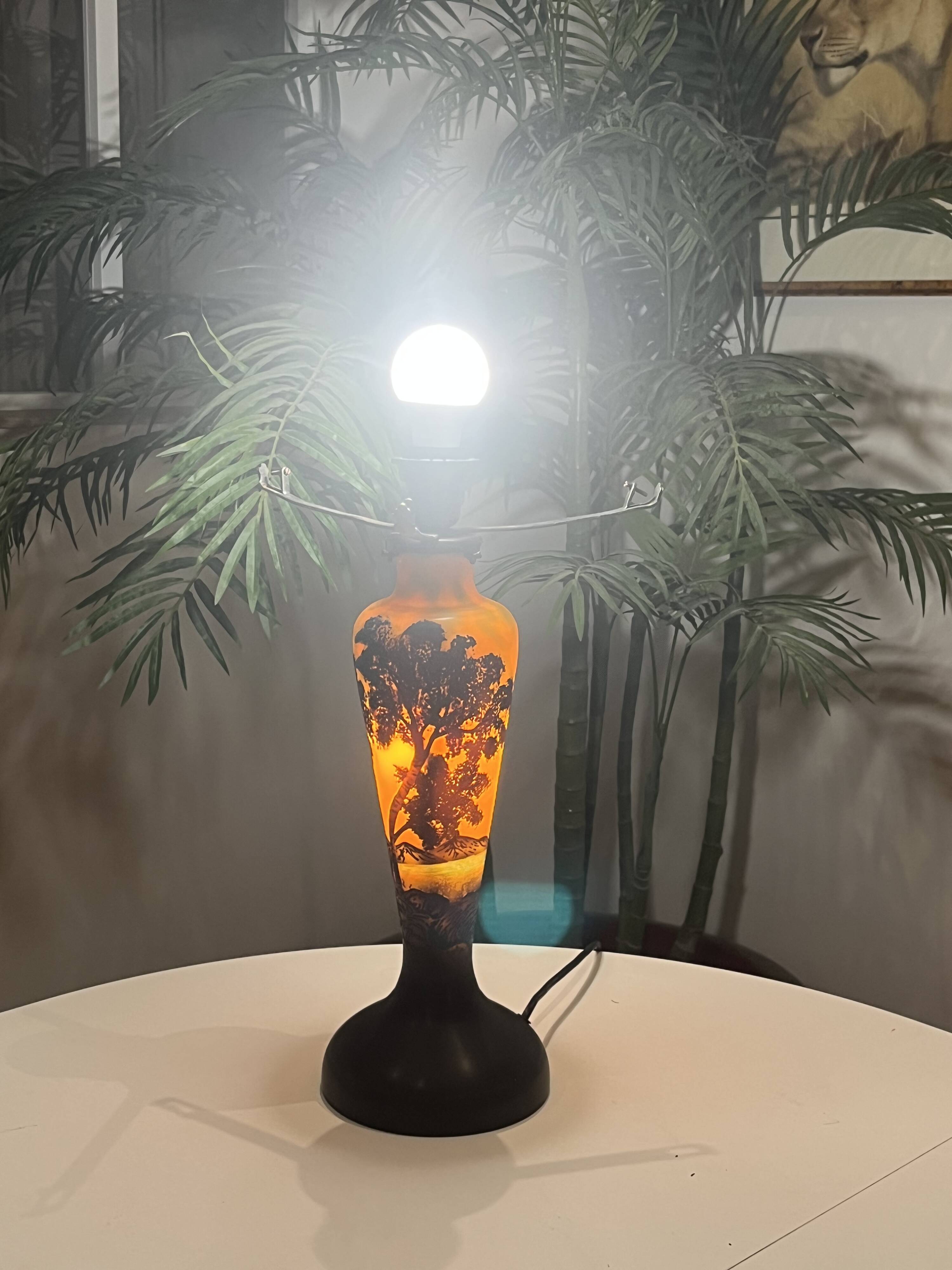 Lamp base - Acid-etched glass - Gallé style