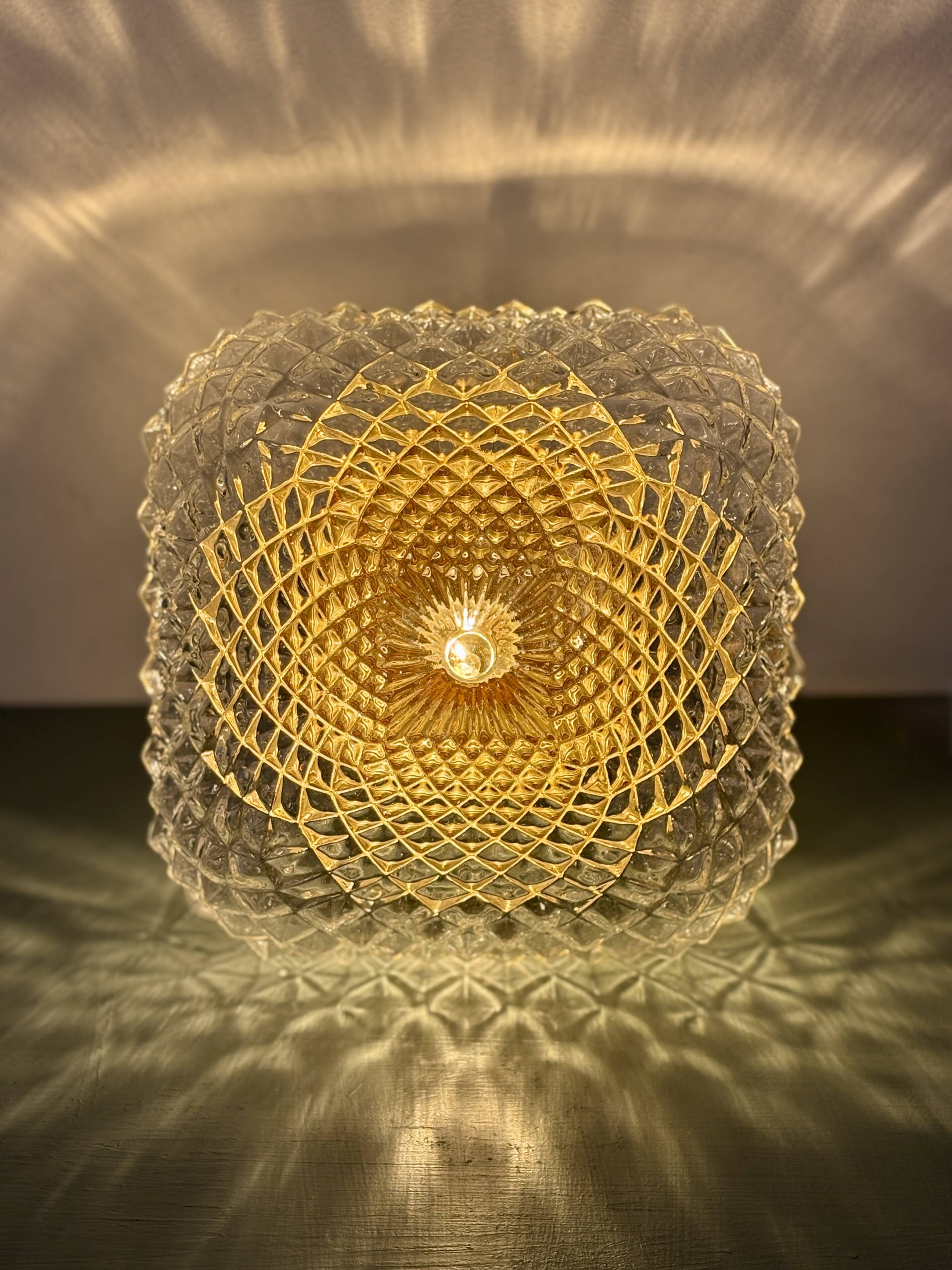 Vintage square globe wall or ceiling light in moulded glass