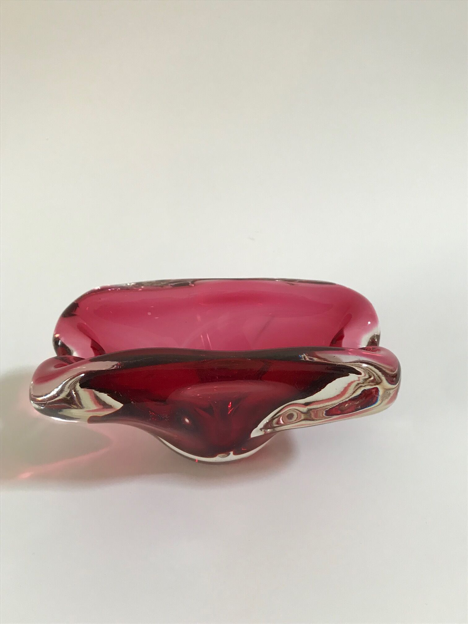 Murano pink lined glass ashtray, 1960