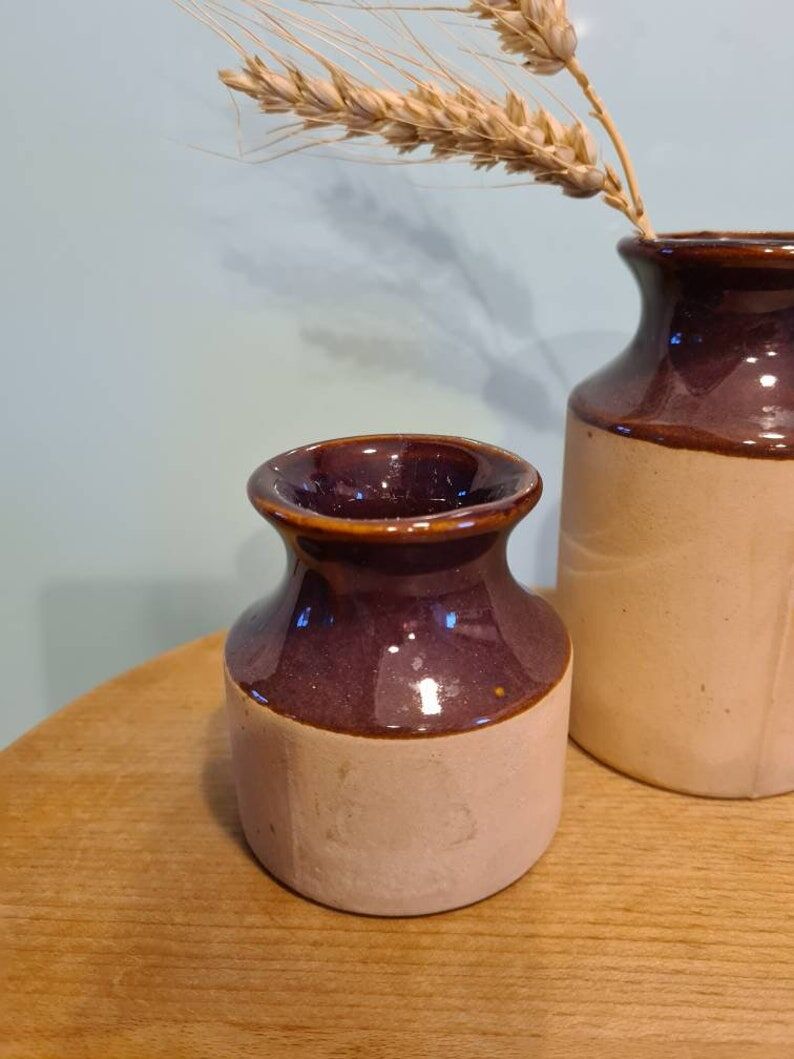 Duo vases anciens grès vernissé vintage mid century