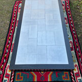 Vintage coffee table in stainless steel and black lacquered wood.