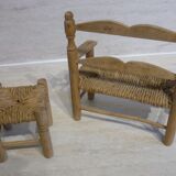 Wooden bench and stool and straw for doll