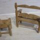 Wooden bench and stool and straw for doll