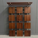 Coat rack wall unit in palisander wood veneer and chrome 1960s