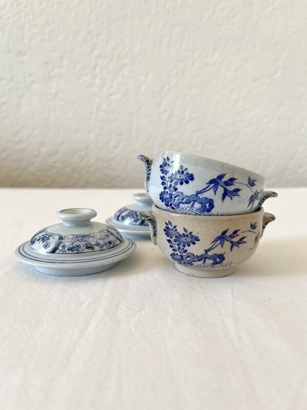 2 pots à crème en faïence fine service Japon, Creil et Montereau XIXeme siècle