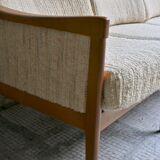 Canapé 3 places Mid-Century Design Scandinave Teck et Tissu