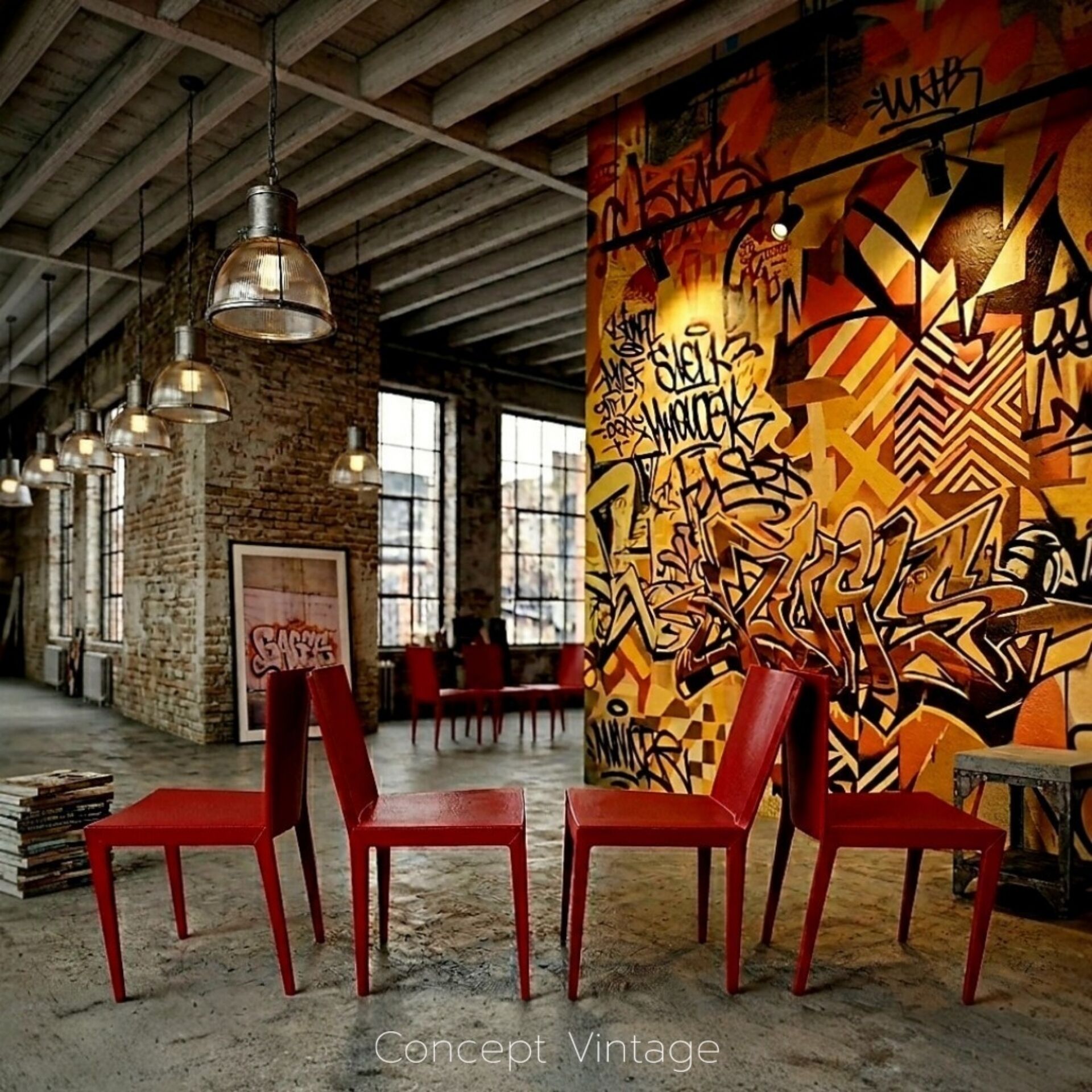 Set of 4 red saddle leather chairs - Matteo Grassi - Circa 1980