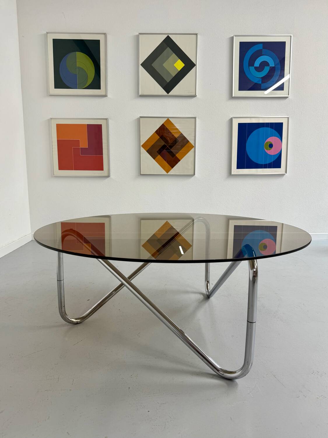 Tubular coffee table and smoked glass, French design, vintage 60s