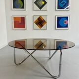 Tubular coffee table and smoked glass, French design, vintage 60s