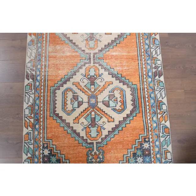 Vintage Turkish Oushak Handmade Wool Cotton Orange Runner Rug 116x250