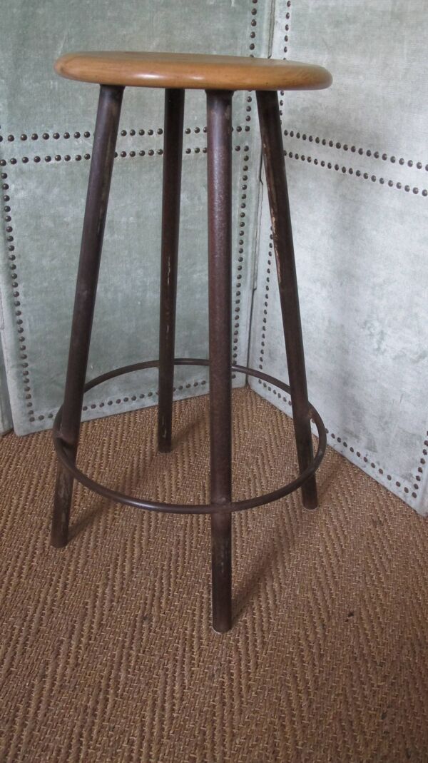 tabouret haut d'usine bois et métal