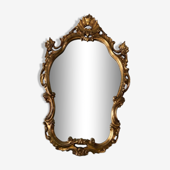 Mirror medallion in wood and gilded stucco 50s