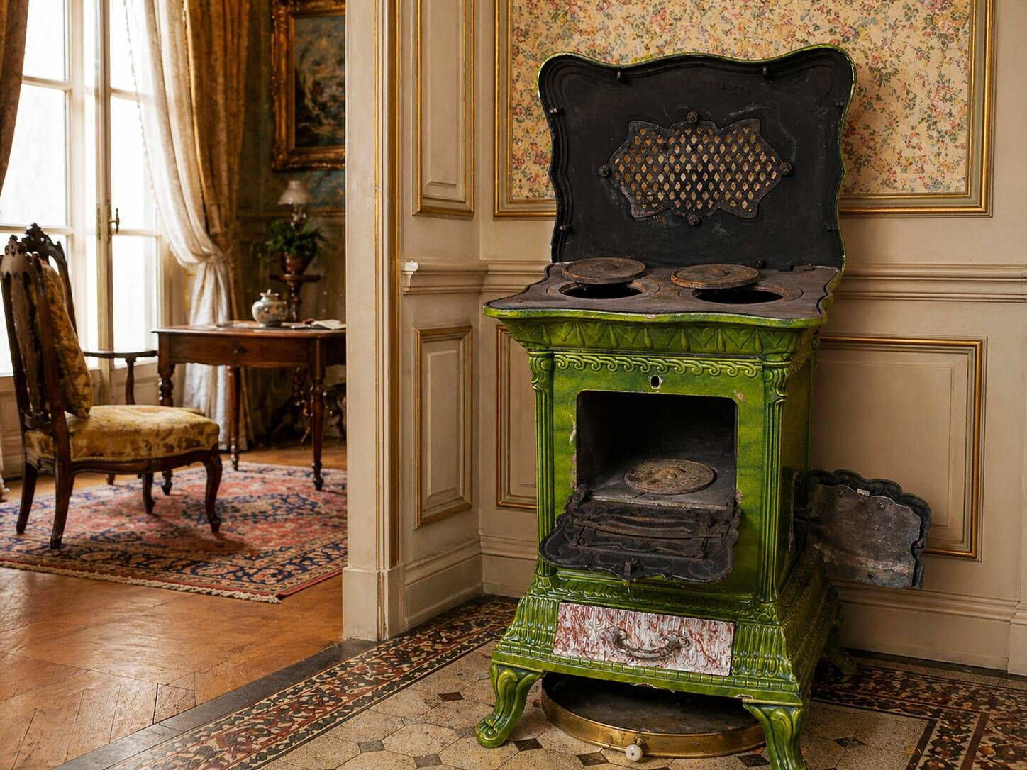 Cast iron stove and enamelled earthenware, Art Nouveau