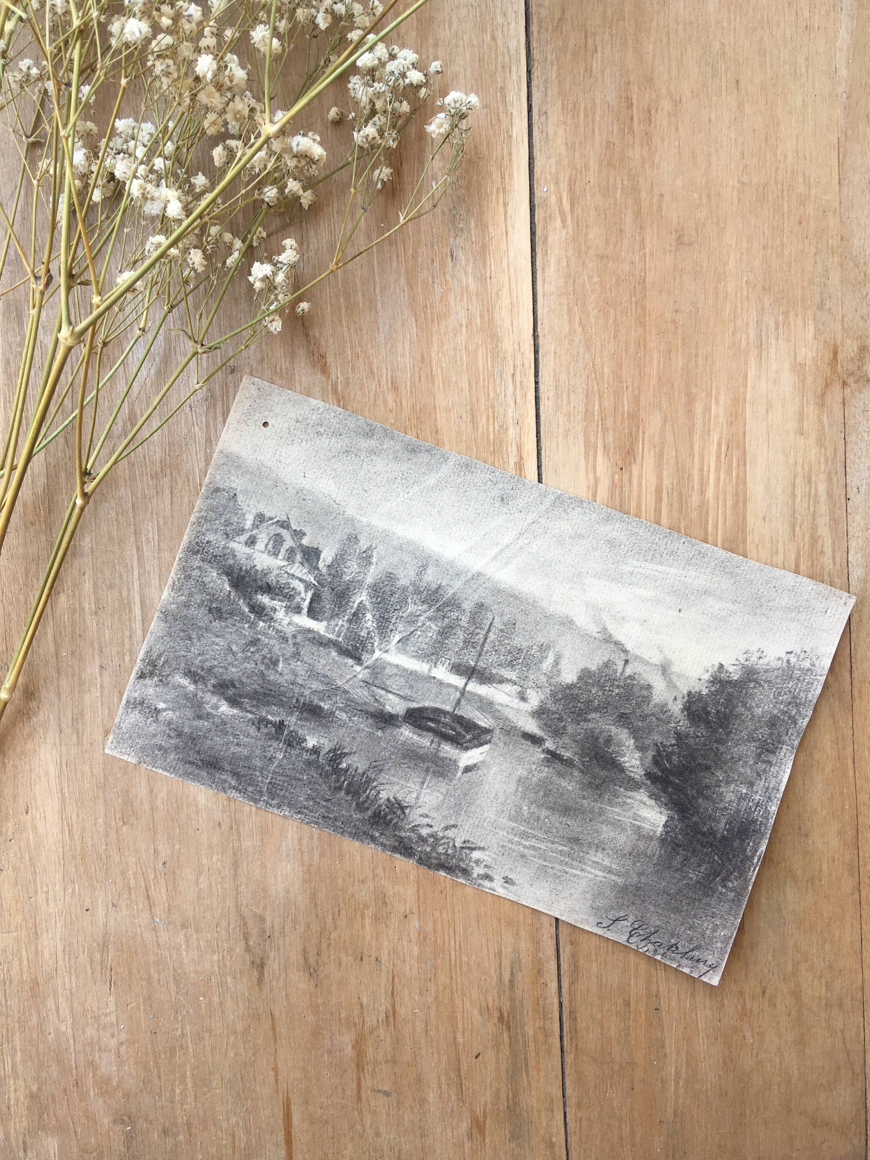 Old charcoal drawing painting