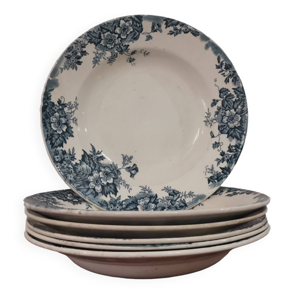 6 assiettes creuses faïence terre de fer Moulin des Loups et Hamages