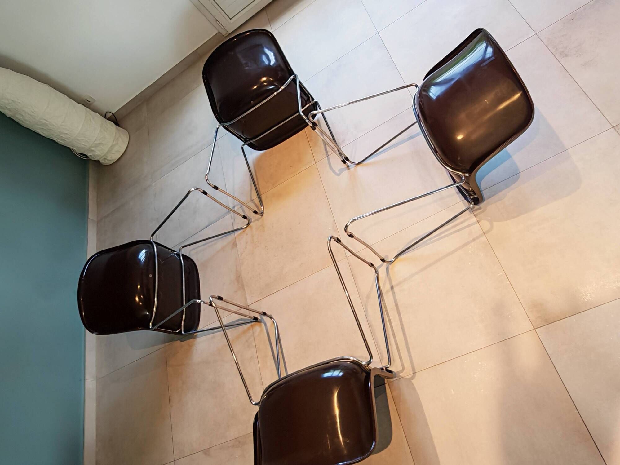 4 Vintage Space Age Chocolate Brown & Chrome Chairs 1970