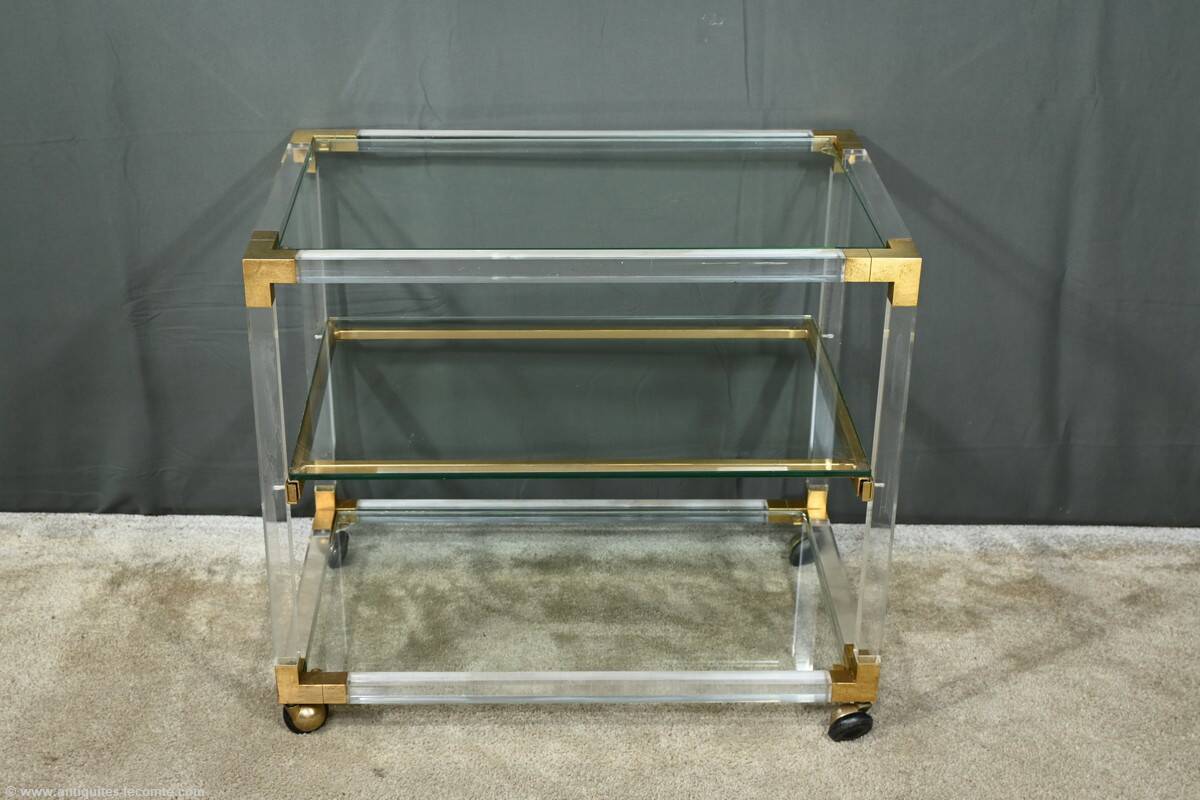 Rolling acrylic and brass serving table – 1960