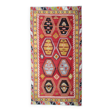 Antique Turkish Şarkışla Kilim Rug Anatolian Flatweave Rug Vintage Rust