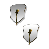 Appliques en laiton miroir Art Déco, ensemble de 2, années 1950.