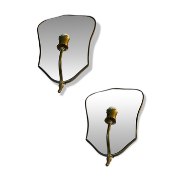 Art Deco Brass Mirrored Sconces Set of 2 1950’s