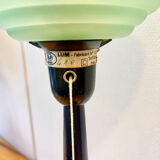 Postmodern lamp from the 80s – green opaline glass and black base, edition