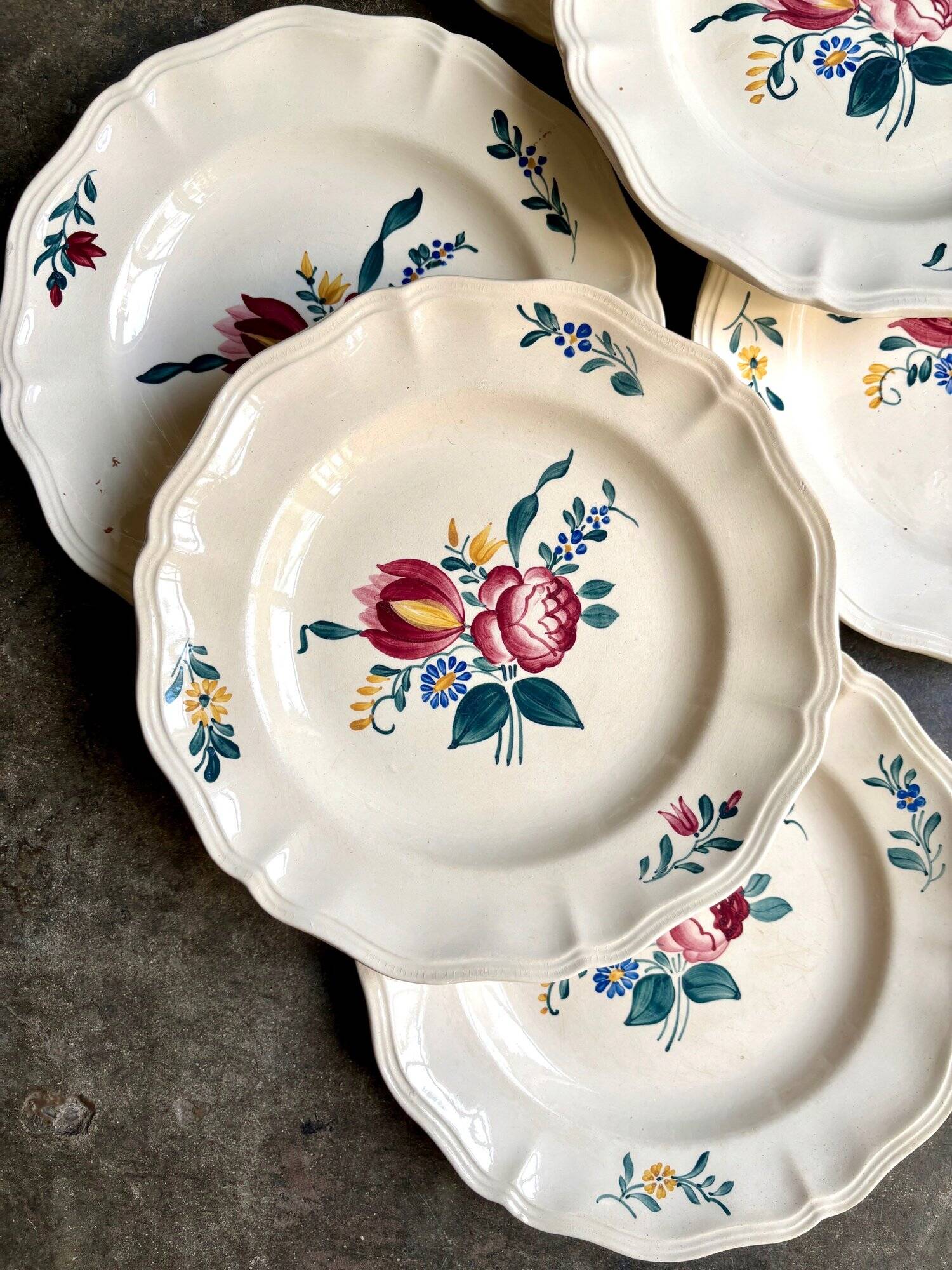 6 flat plates in Digoin Sarreguemines earthenware, "Yann" service