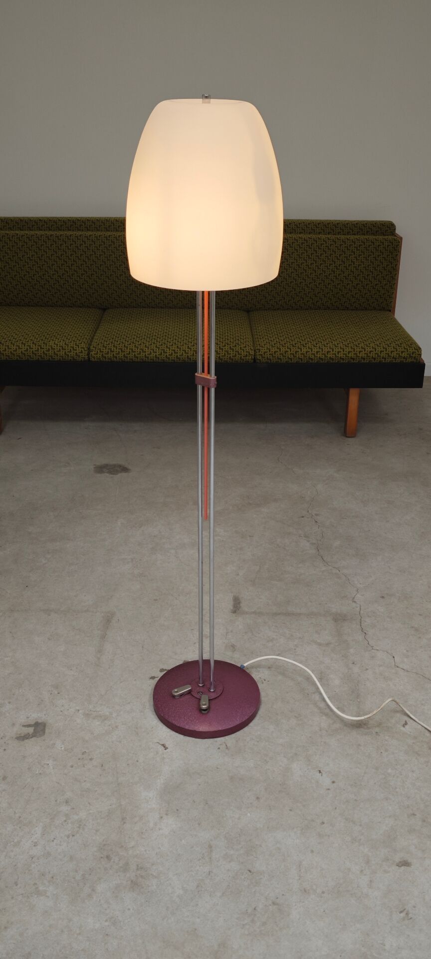 Chrome metal floor lamp opaline triplex Lidokov ex Czechoslovakia