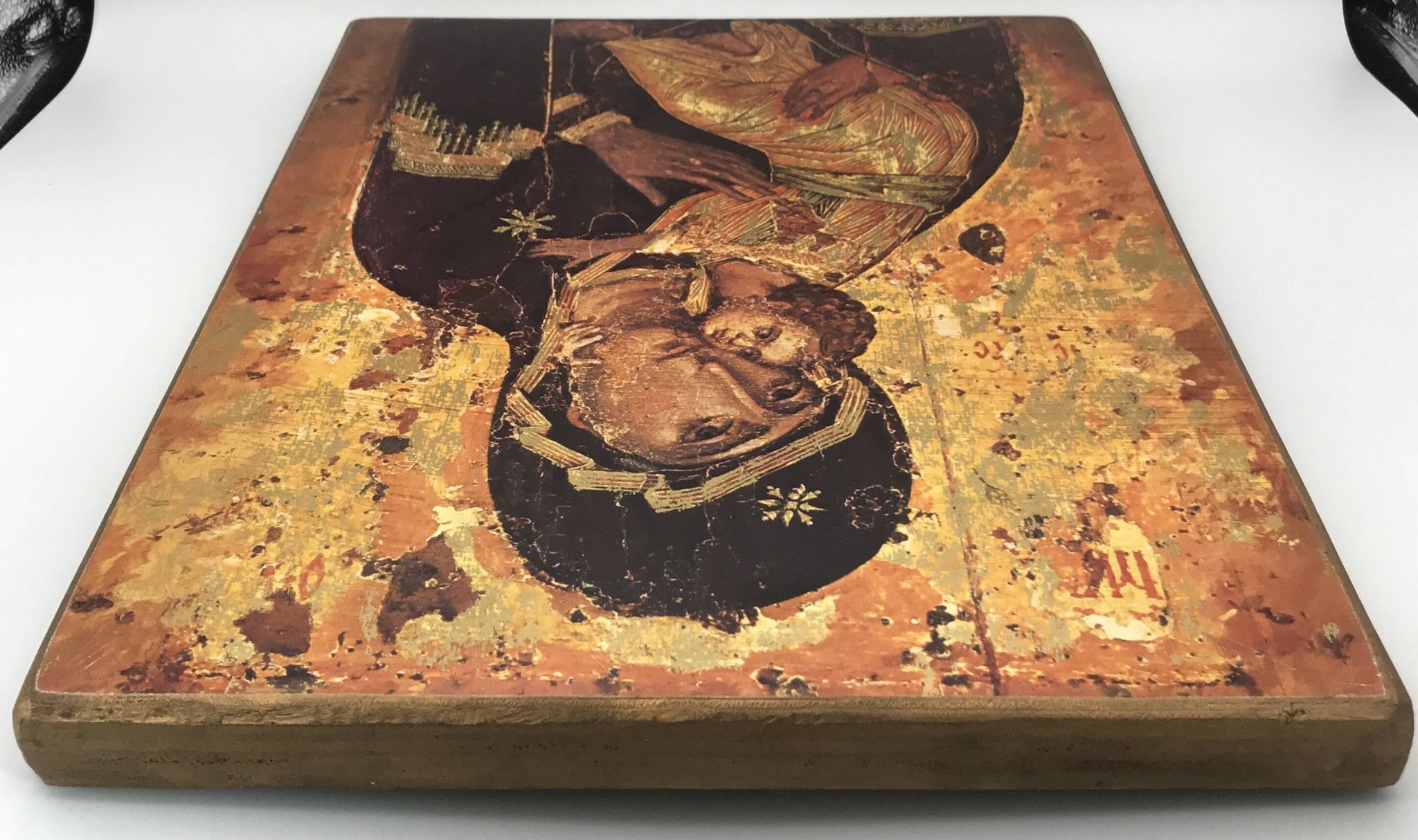Religious ICON of the Virgin Vladimir Holy Theotokos on wooden support