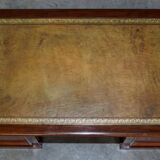 Antique Hardwood Desk with Leather Top and Slanted Drawer