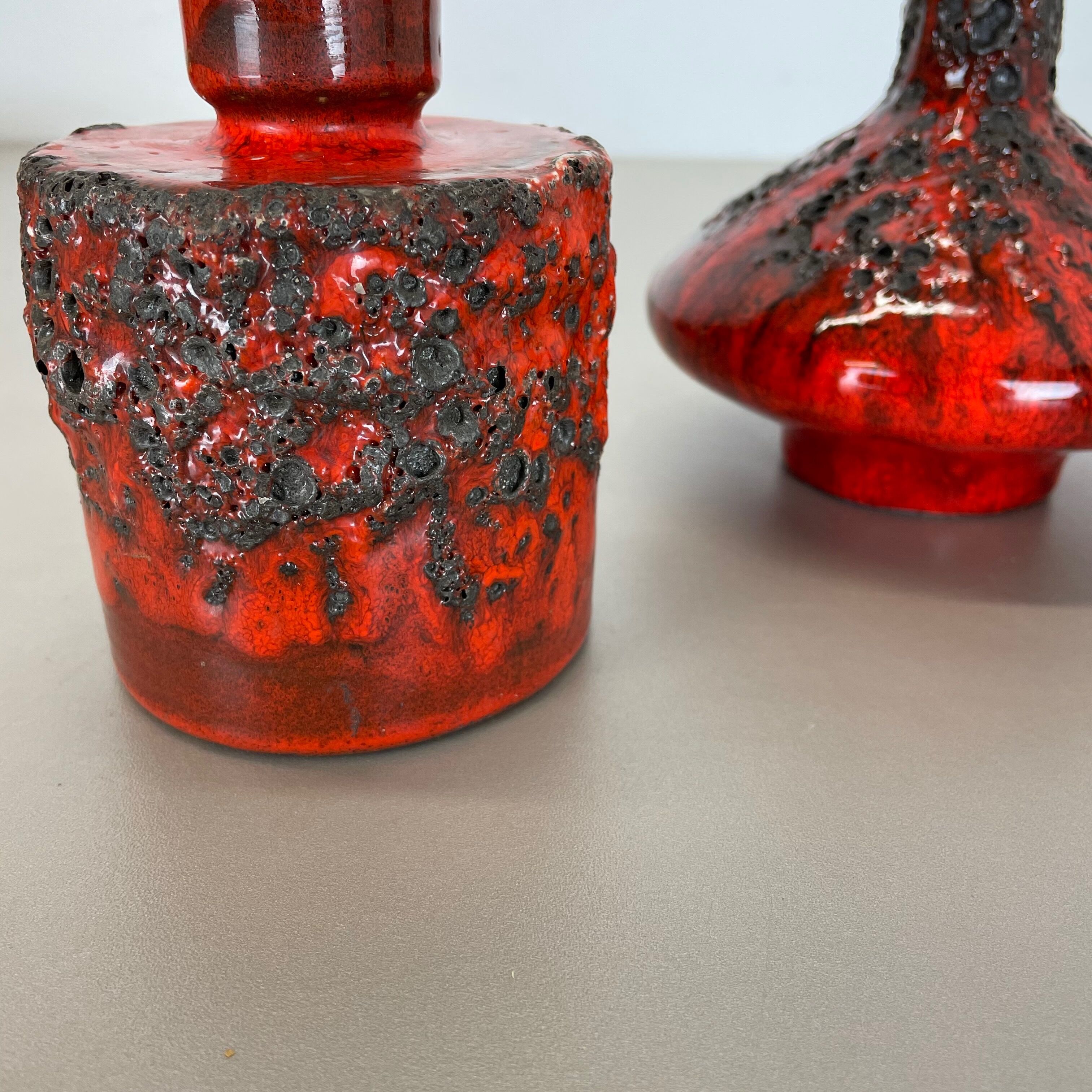 Ensemble de 3 vases en poterie céramique rouge noir Otto Keramik Allemagne 1970