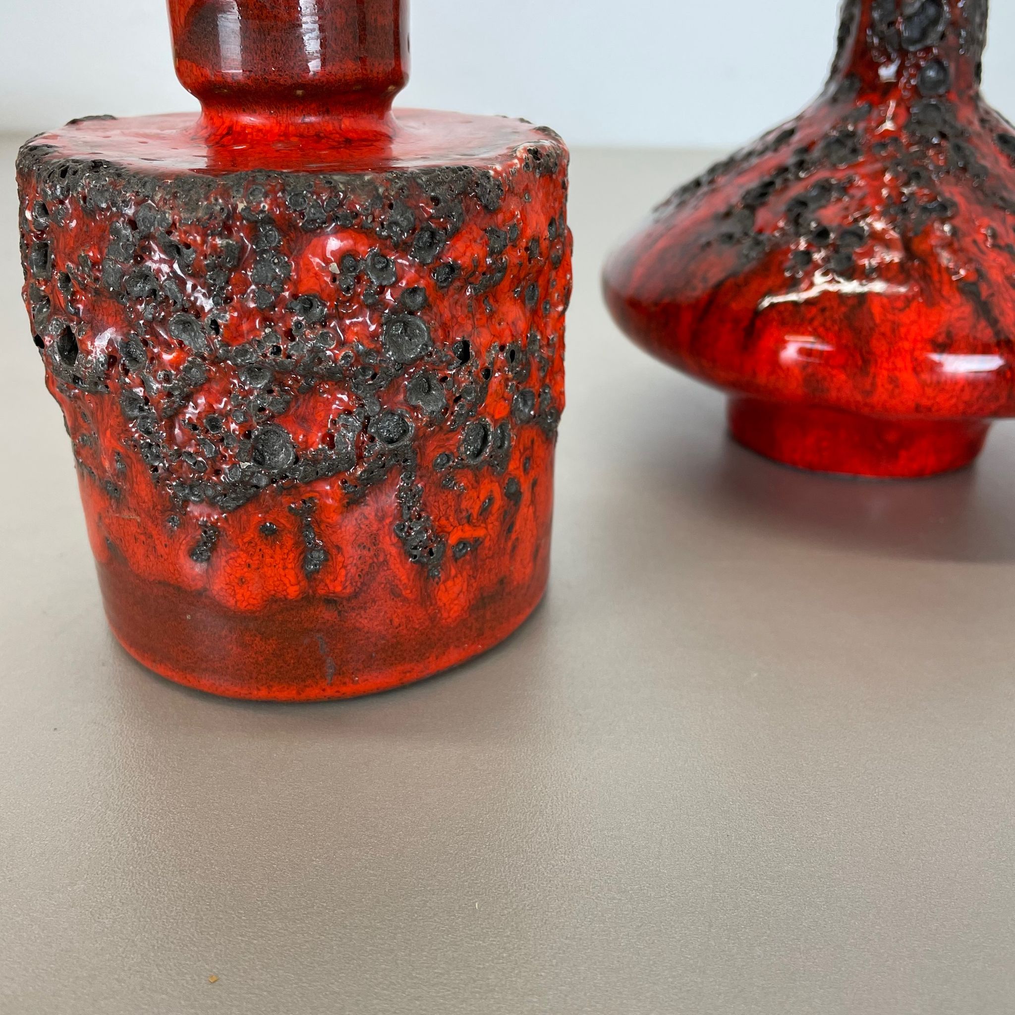 Set of 3 Red Black Ceramic Studio Pottery Vase Objects Otto Keramik Germany 1970