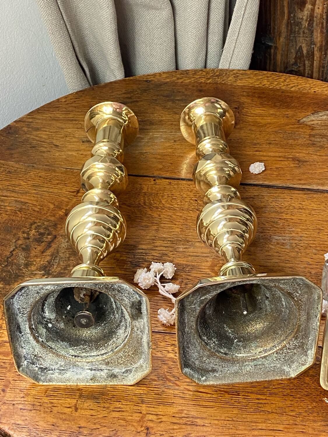 Pair of solid brass candlesticks, Georgian style