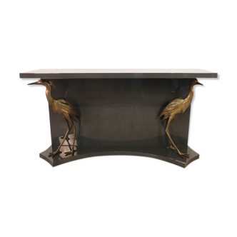 Vintage console in lacquered wood and brass herons 1970