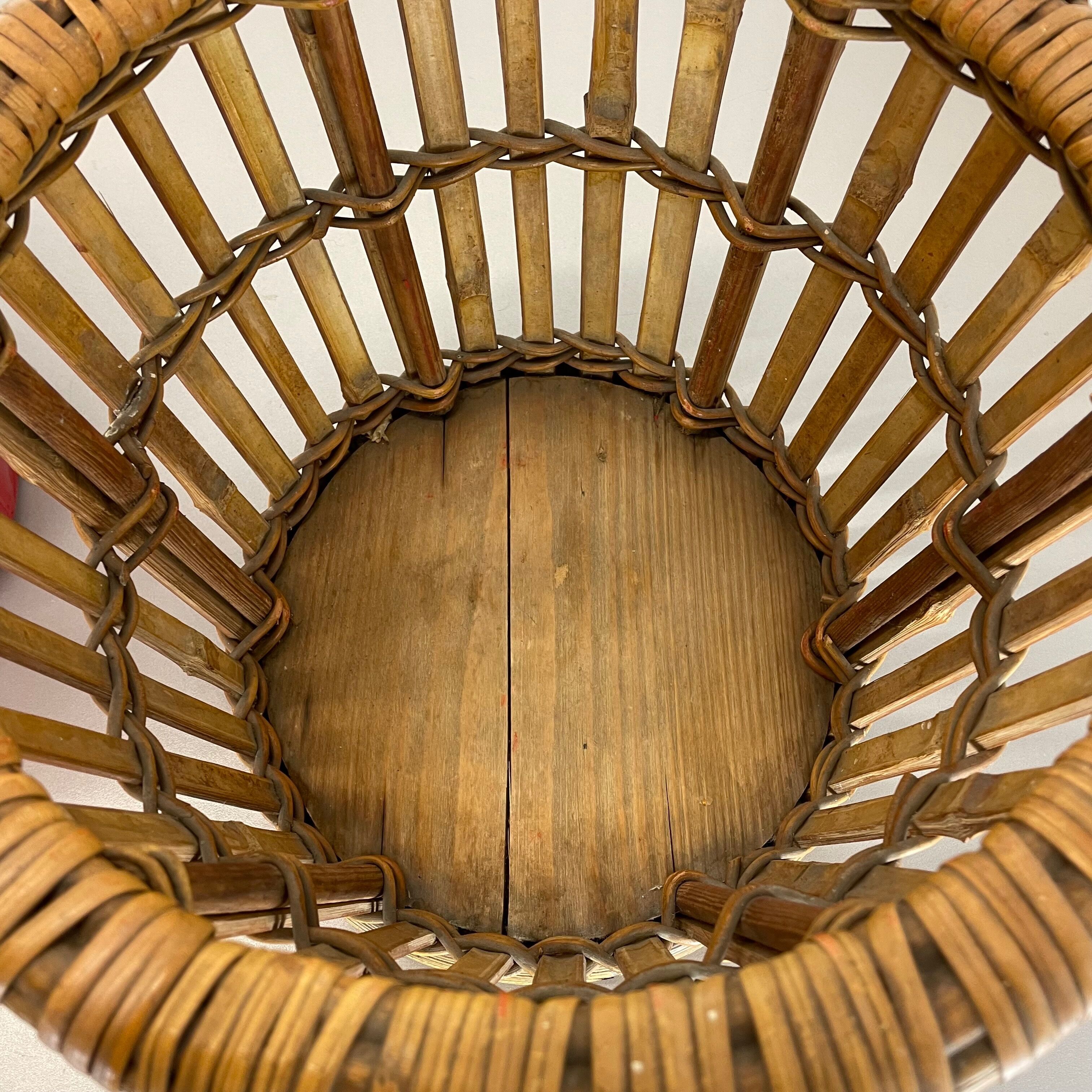 Minimalistic Bamboo Metal Planter Plant Stand Matégot Style, France, 1960s