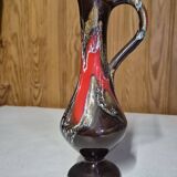 Pichet vase décoratif Vallauris 25 cm émaillage fat lava rouge et brun