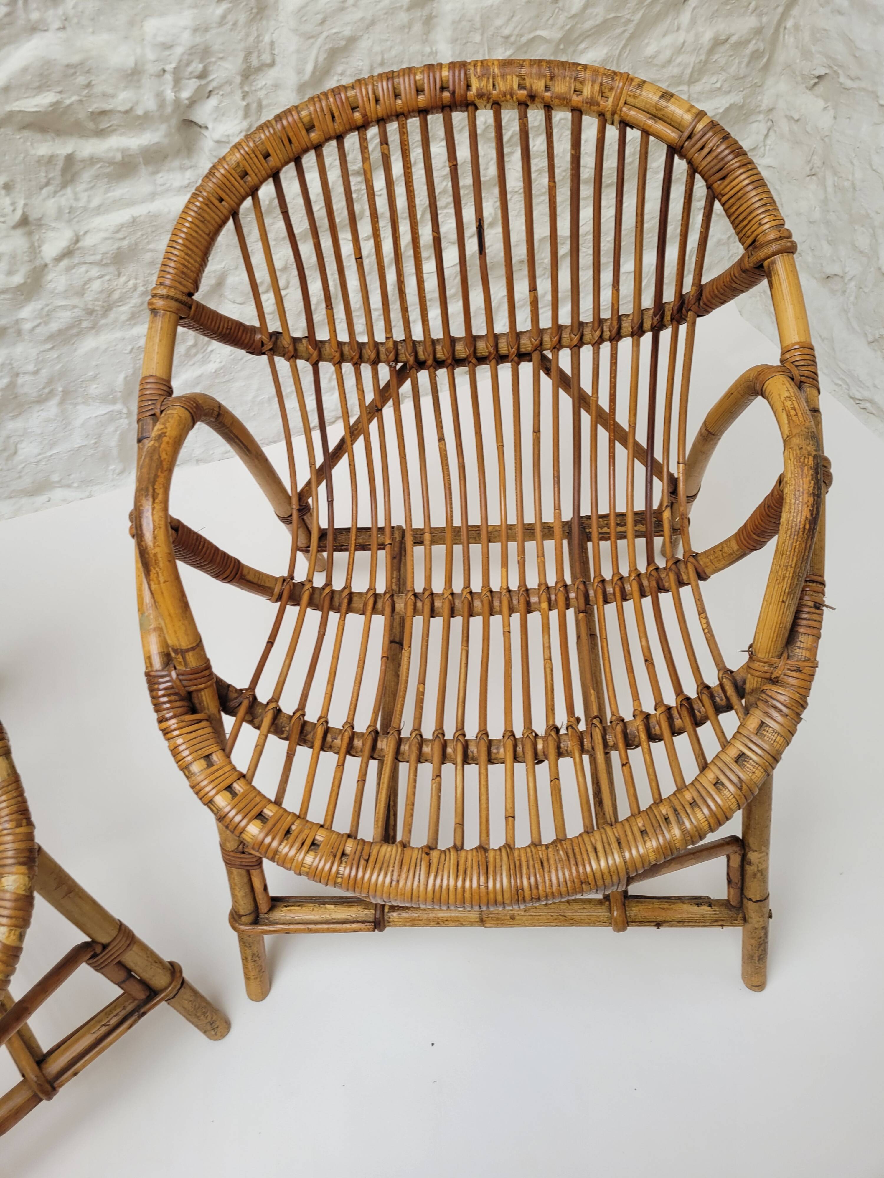 Pair of rattan basket armchairs, 1960s