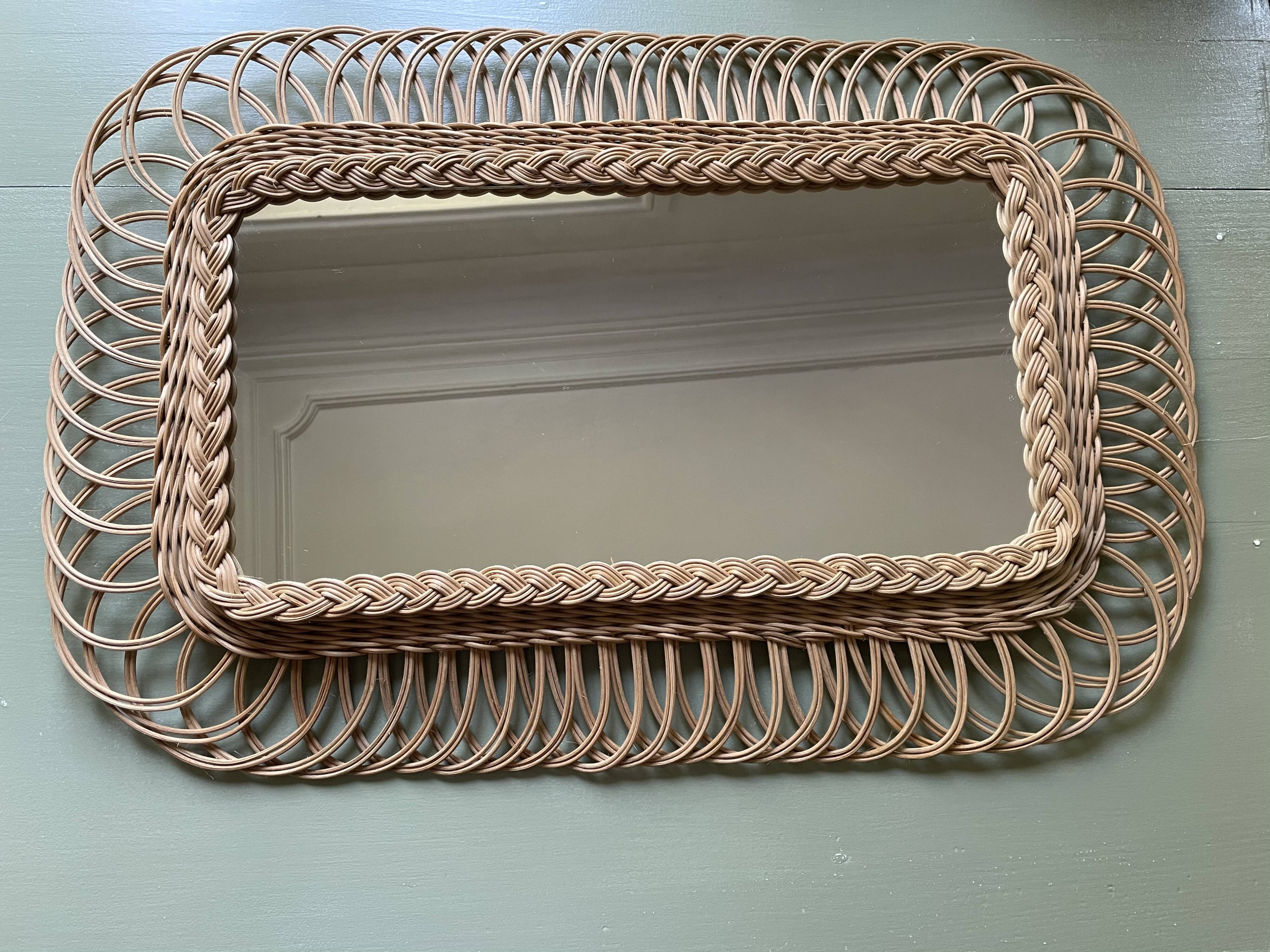 Miroir rotin vintage H72 X L48