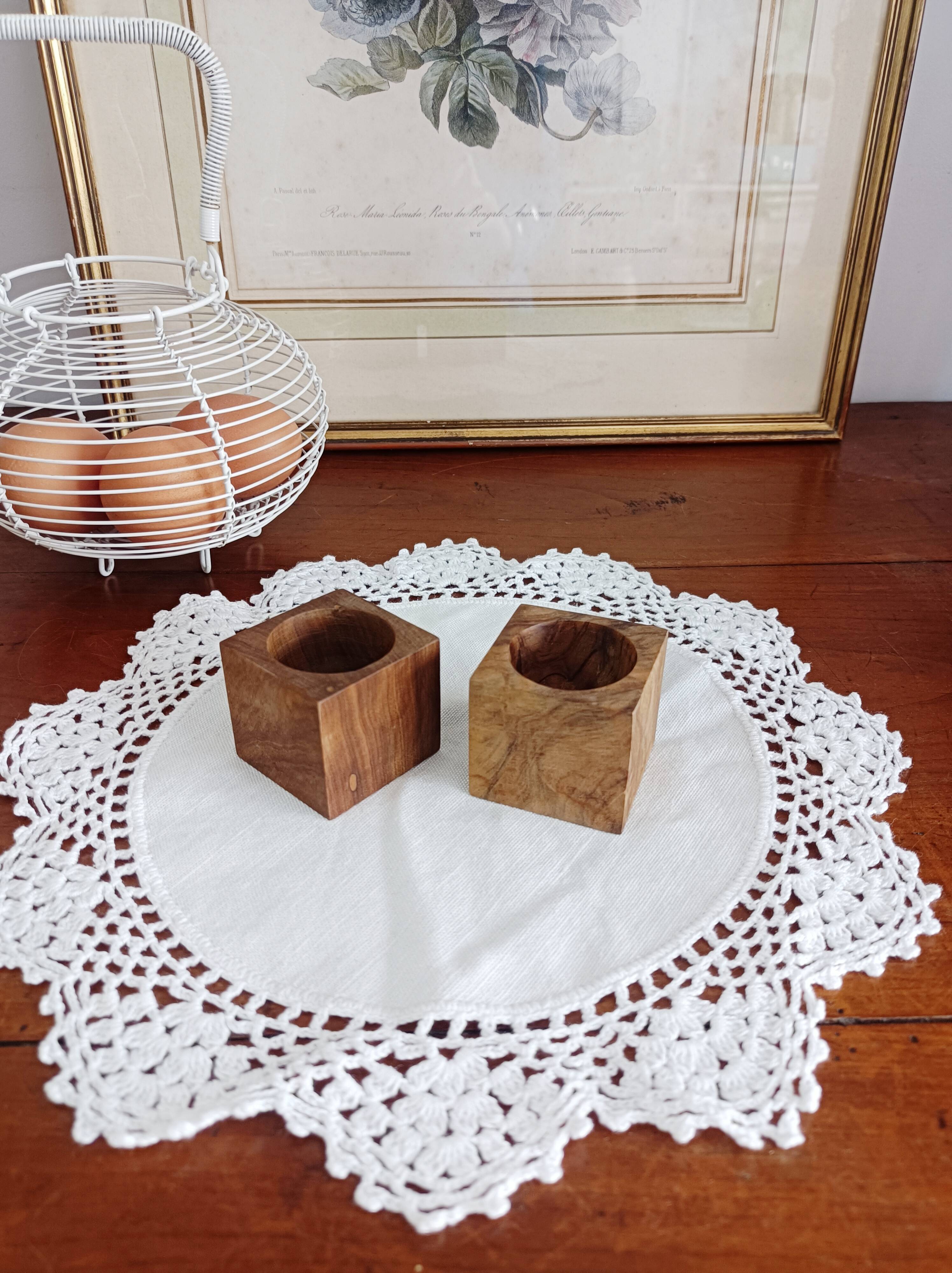 Set of 2 olive wood egg cups