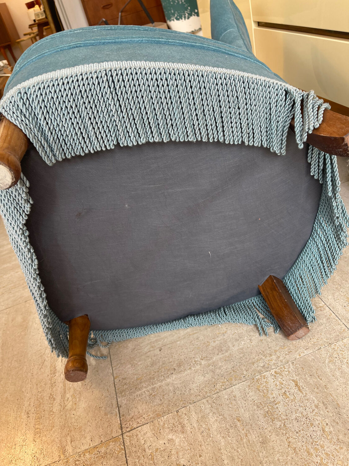 Vintage blue velvet armchair, 1950s-60s