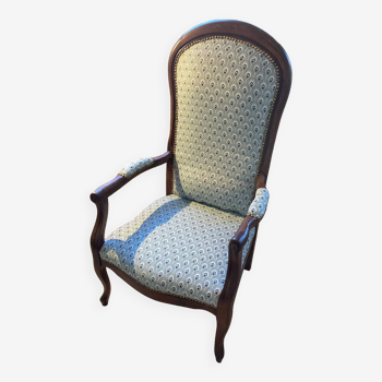 Voltaire armchair refurbished in blue and white jacquard