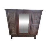 Antique wardrobe in Henri II style – carved oak – 4 doors with mirror