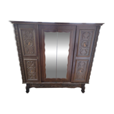 Armoire ancienne style Henri II – chêne sculpté – 4 portes avec miroir