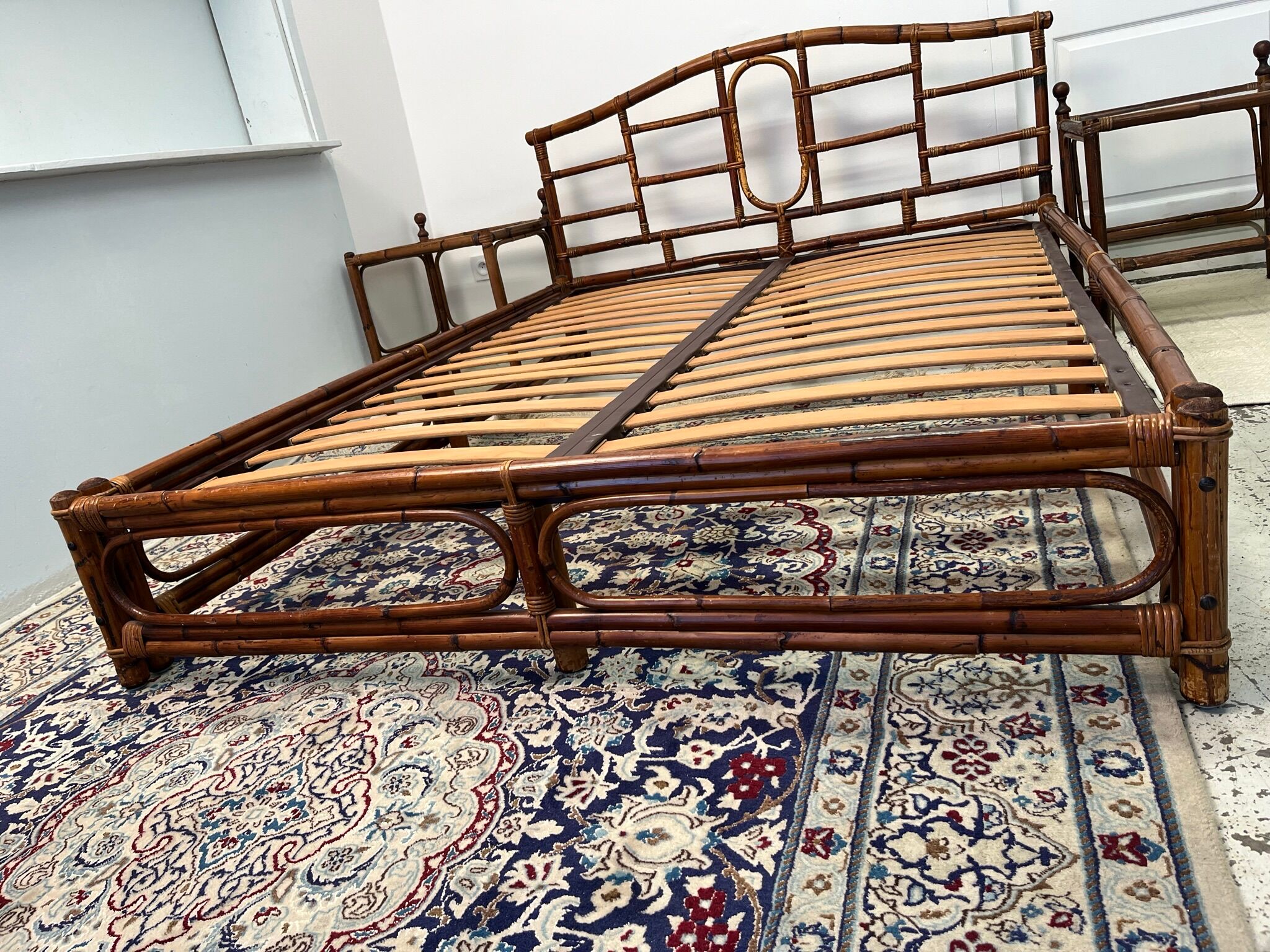 1970s vintage rattan bed