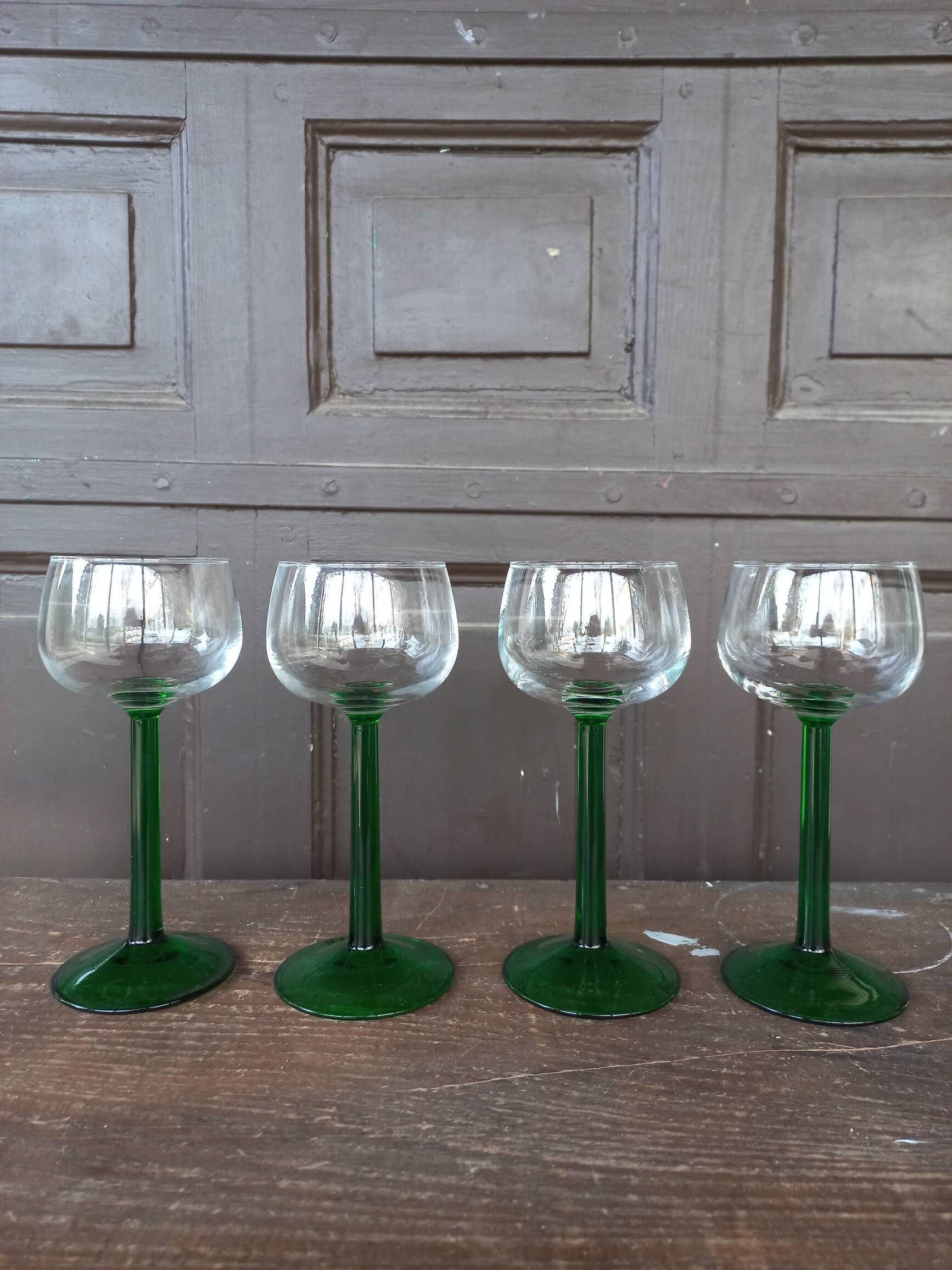 Vintage green-stemmed Alsace wine glasses