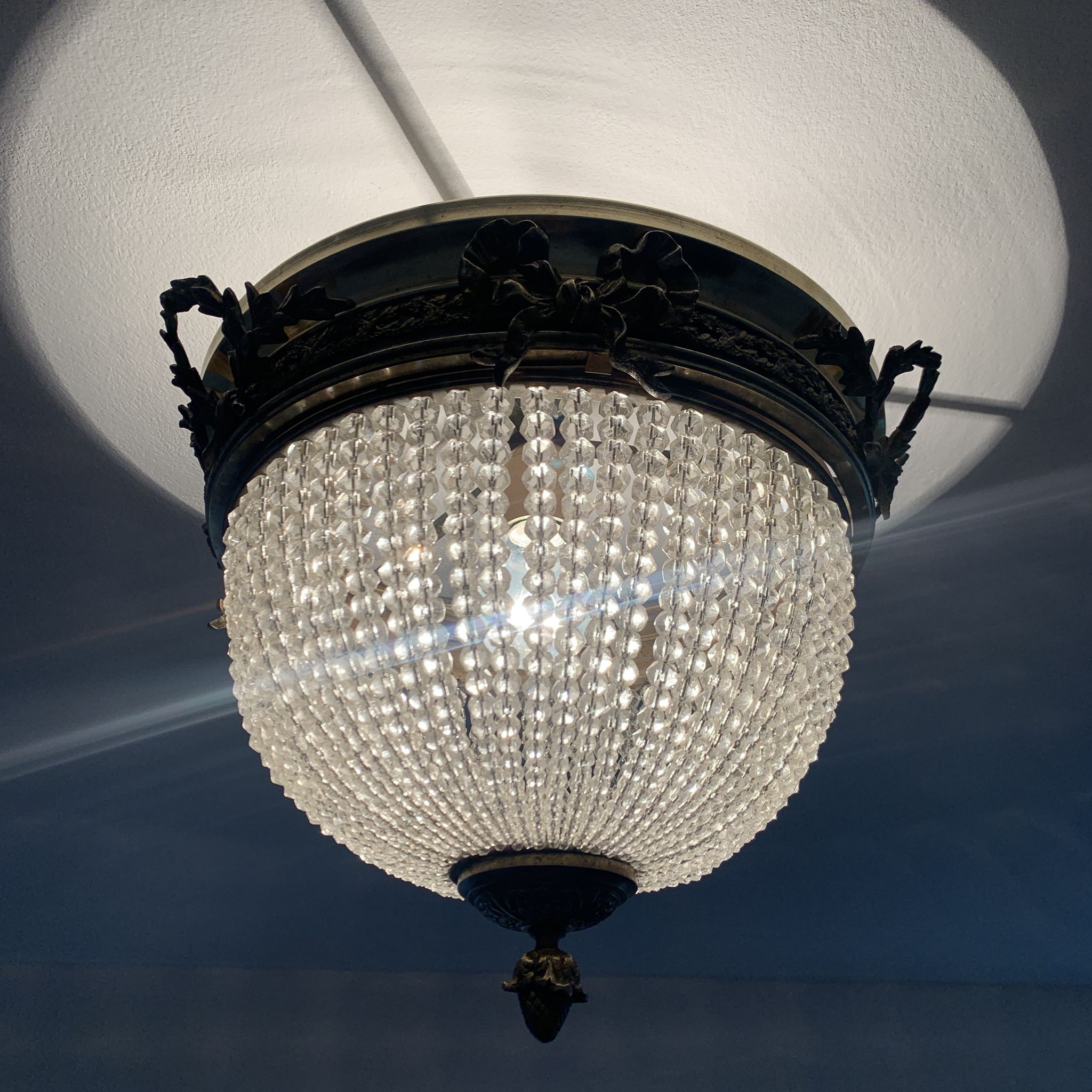 19th brass basket ceiling and beaded glass beads